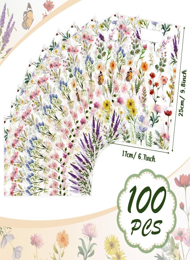 Bulyoou 100 Pcs Wildflower Gift Bags Vintage Wildflower Party Favor Bag with Handle Plastic Goodie Candy Treat Gift Wrapping for Wedding Baby Shower Birthday Party Favors Supplies(Vintage) - Image 2